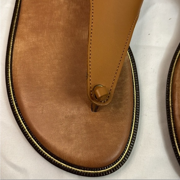 Coach and Four Brown Leather Sandals Minimalist Thong Design - Picture 2 of 7